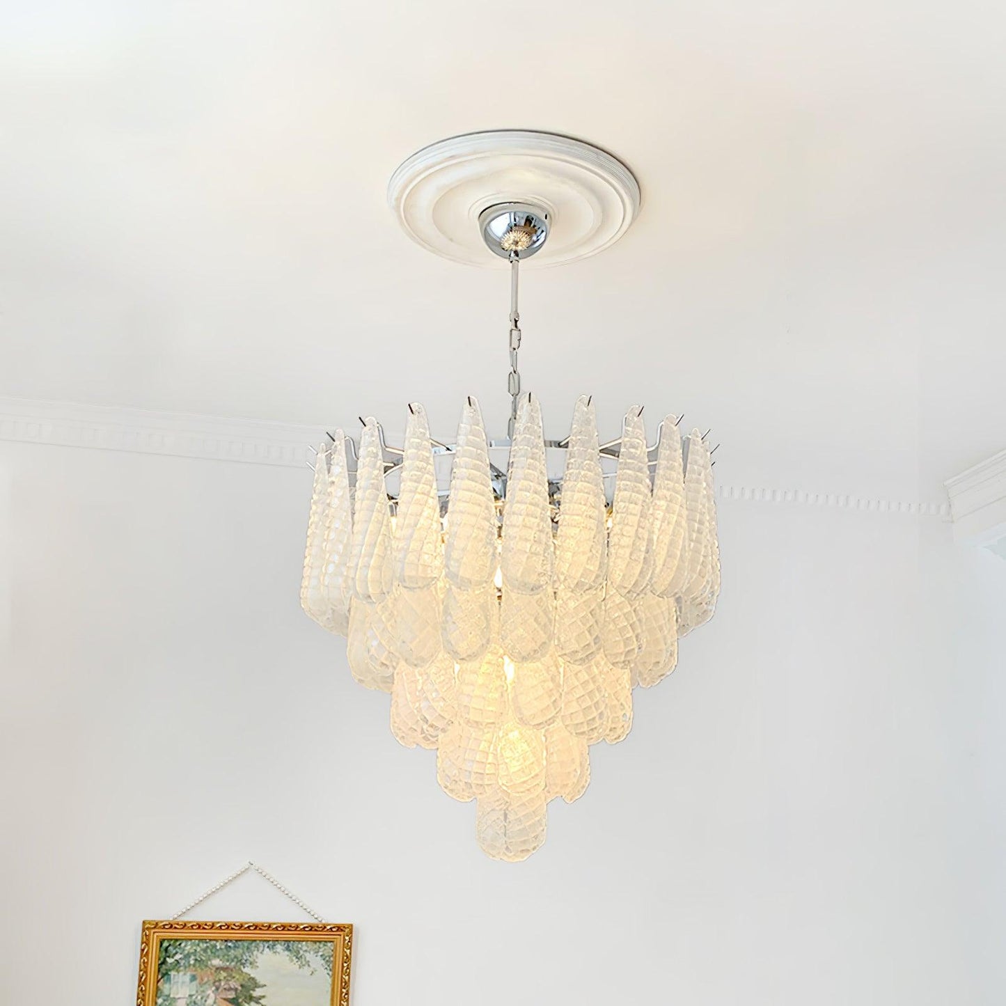 Modern Grid Glass Waterfall Chandelier with Dimmable LED Lights