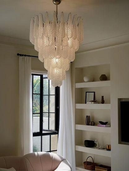 Modern Grid Glass Waterfall Chandelier with Dimmable LED Lights