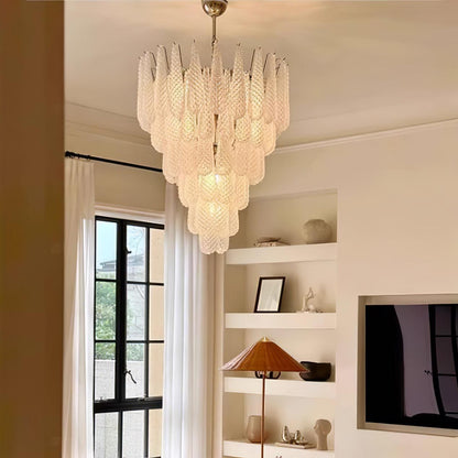 Modern Grid Glass Waterfall Chandelier with Dimmable LED Lights