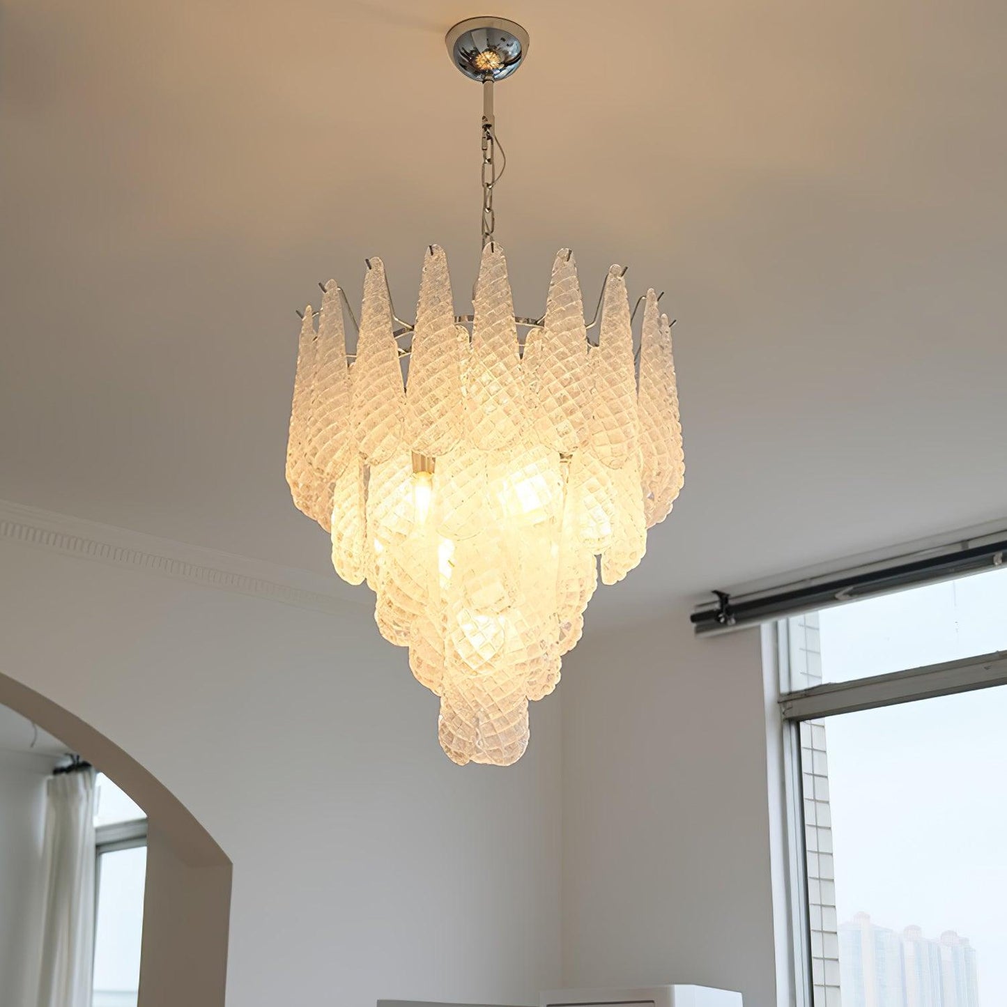 Modern Grid Glass Waterfall Chandelier with Dimmable LED Lights
