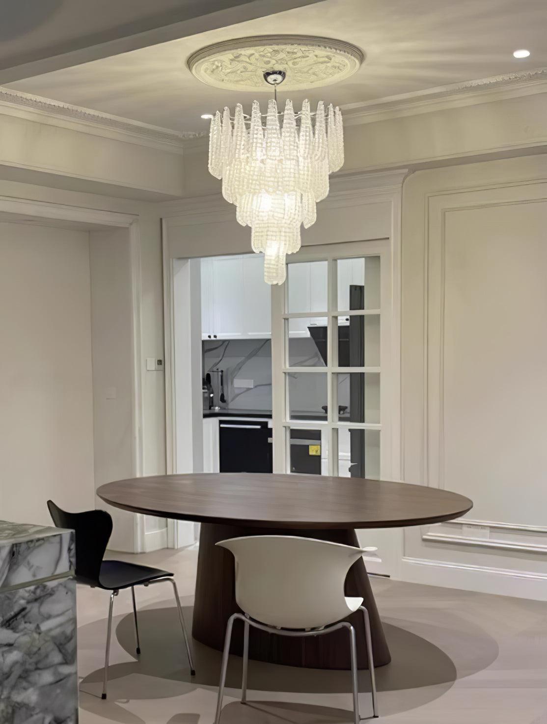 Modern Grid Glass Waterfall Chandelier with Dimmable LED Lights