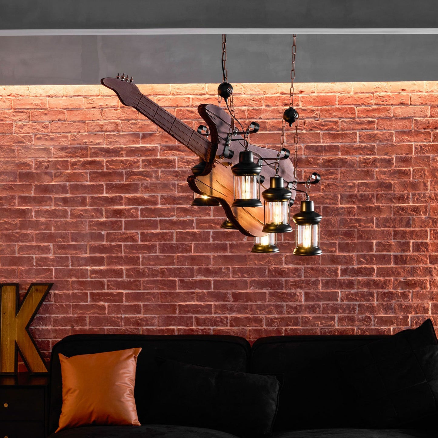 Guitar Pendant Light - Adjustable Height, Vintage Design, Warm Glow