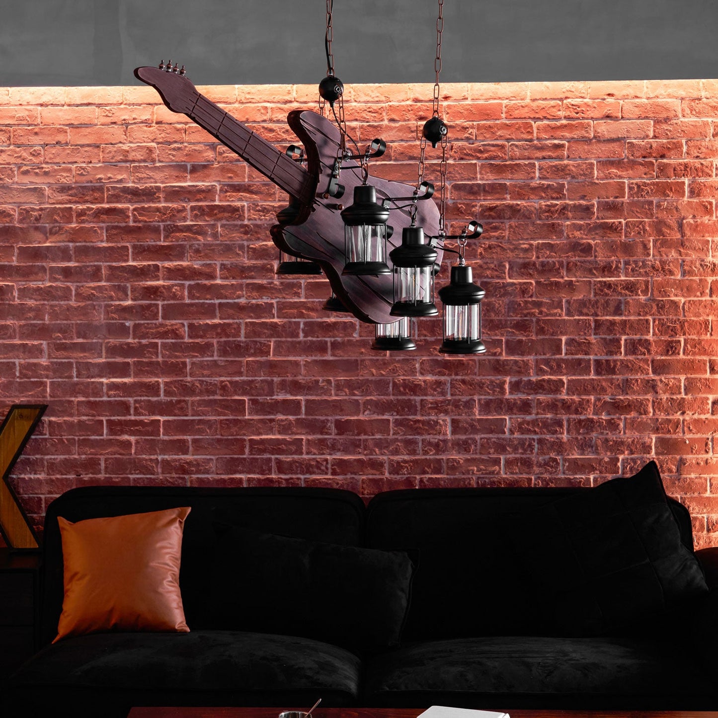 Guitar Pendant Light - Adjustable Height, Vintage Design, Warm Glow