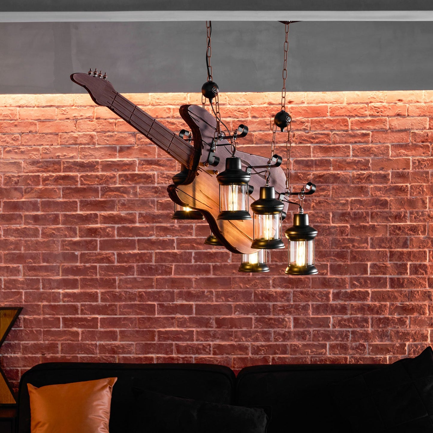 Guitar Pendant Light - Adjustable Height, Vintage Design, Warm Glow
