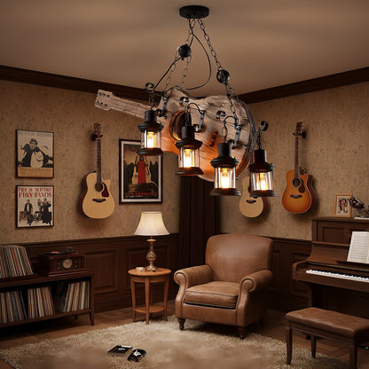 Guitar Pendant Light - Adjustable Height, Vintage Design, Warm Glow