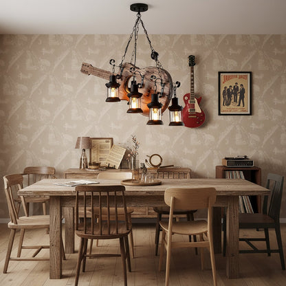 Guitar Pendant Light - Adjustable Height, Vintage Design, Warm Glow