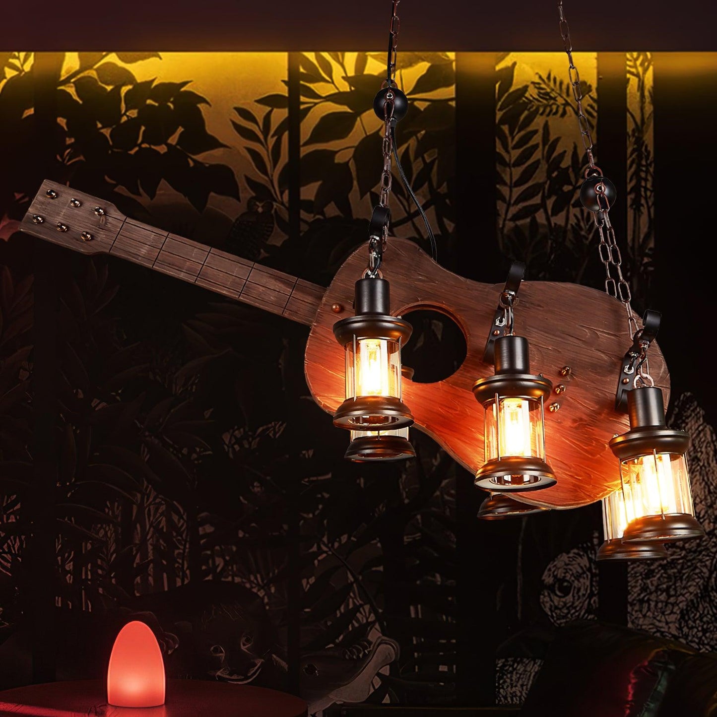 Guitar Pendant Light - Adjustable Height, Vintage Design, Warm Glow