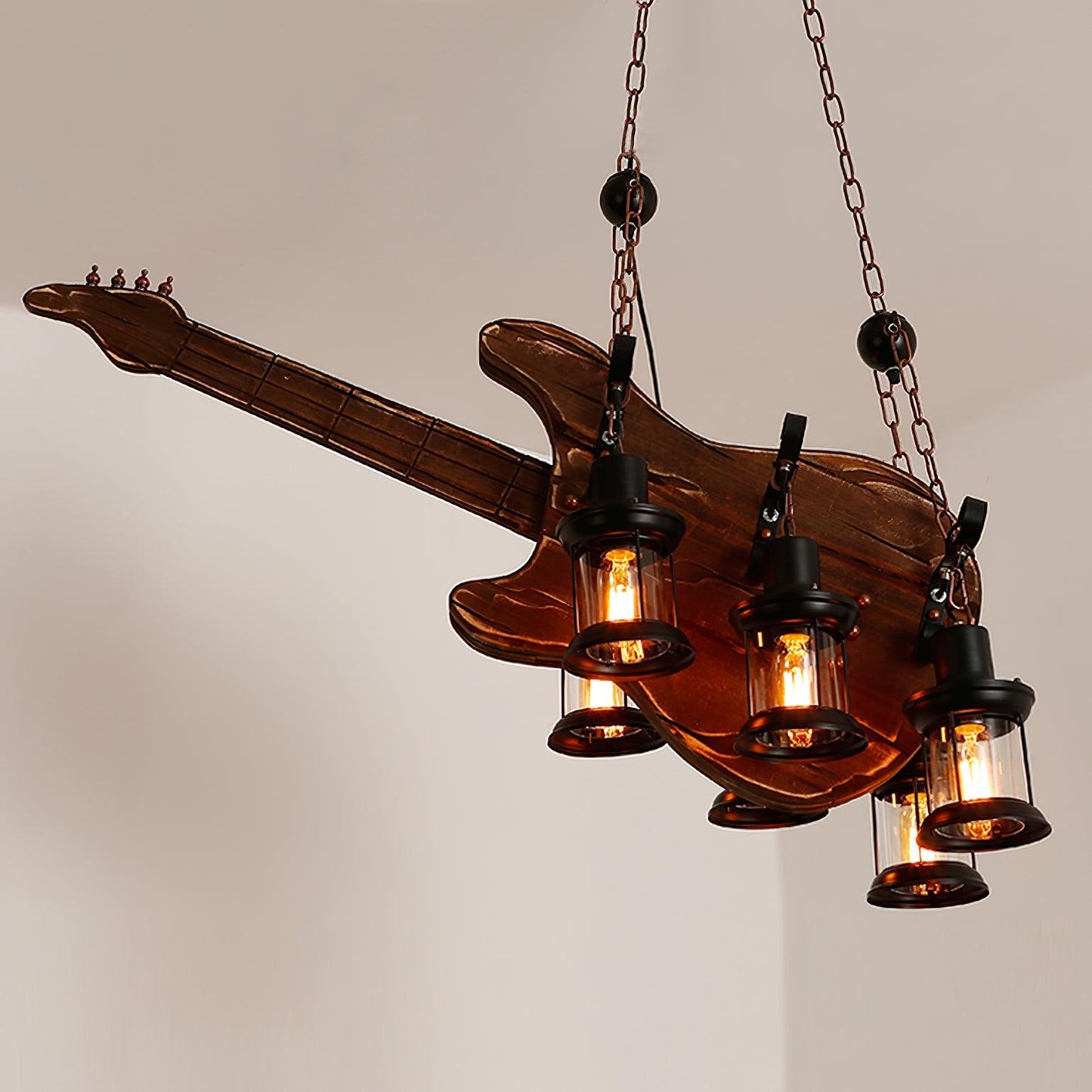 Guitar Pendant Light - Adjustable Height, Vintage Design, Warm Glow