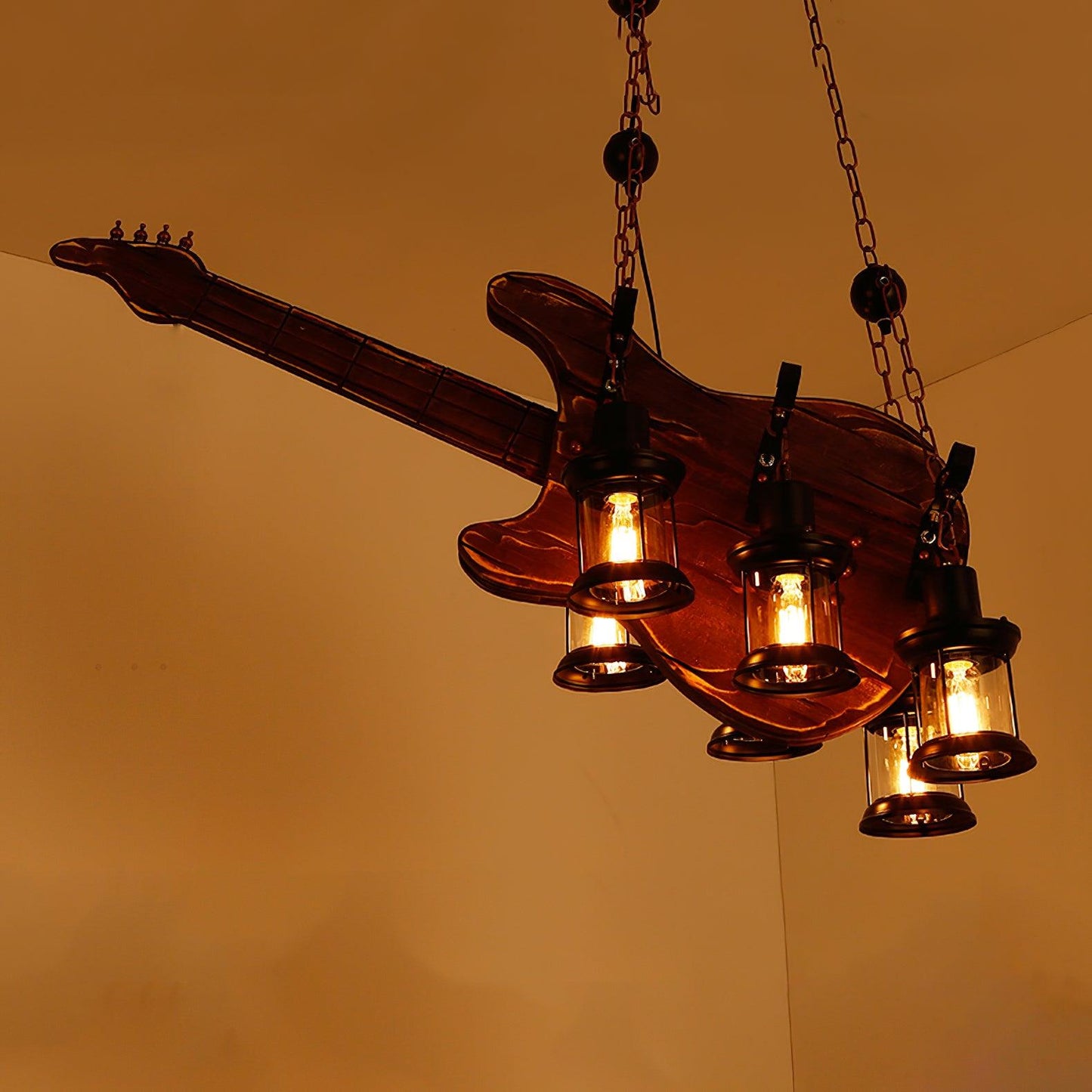 Guitar Pendant Light - Adjustable Height, Vintage Design, Warm Glow