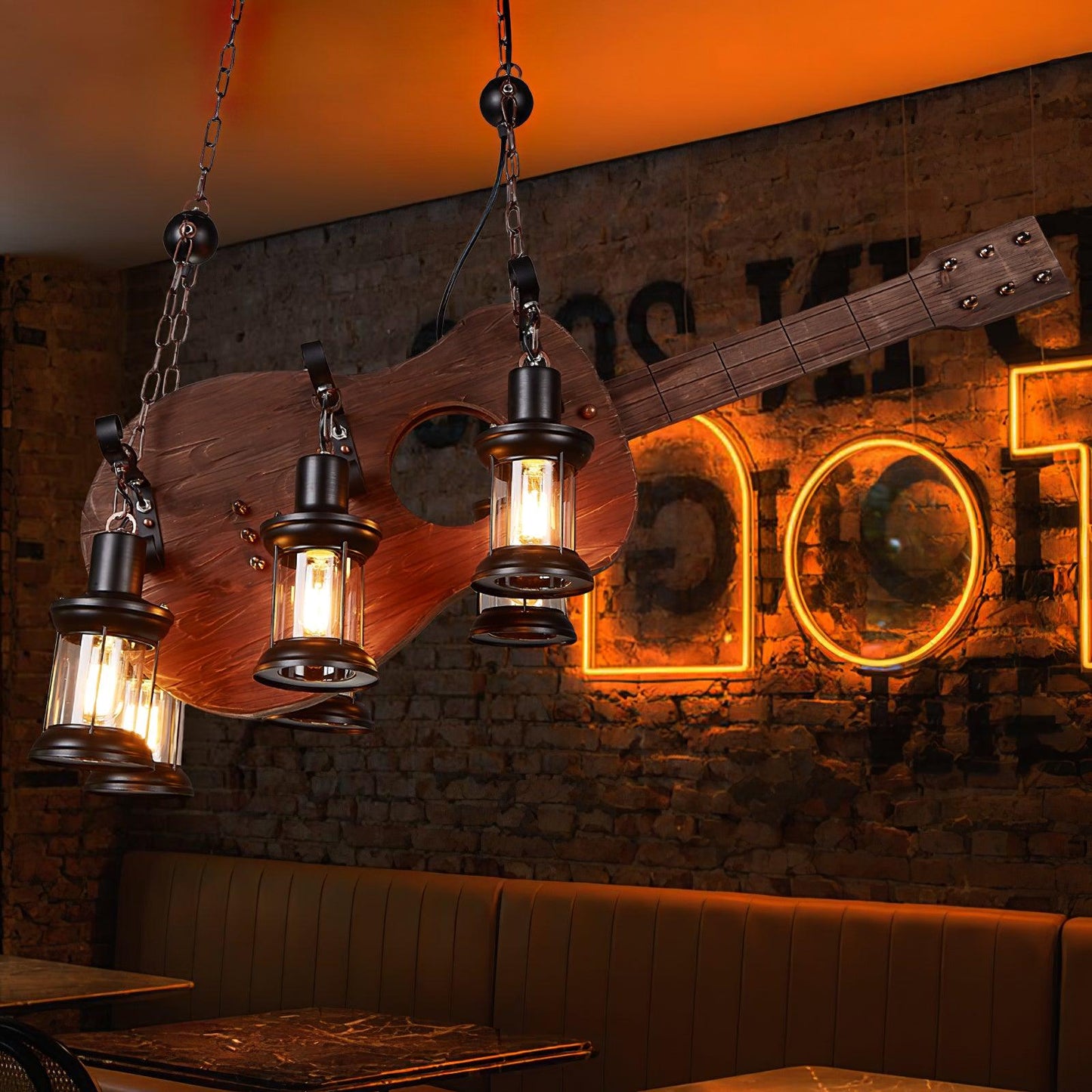 Guitar Pendant Light - Adjustable Height, Vintage Design, Warm Glow