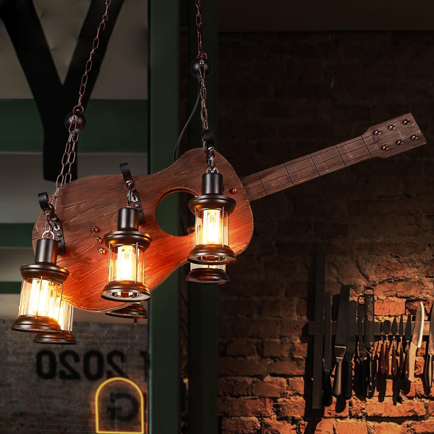 Guitar Pendant Light - Adjustable Height, Vintage Design, Warm Glow