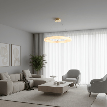 Halo Alabaster Chandelier - Elegant Design, Adjustable Height, Soft Gl