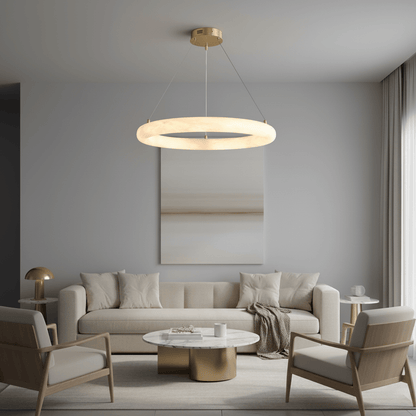 Halo Alabaster Chandelier - Elegant Design, Adjustable Height, Soft Gl