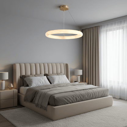 Halo Alabaster Chandelier - Elegant Design, Adjustable Height, Soft Gl