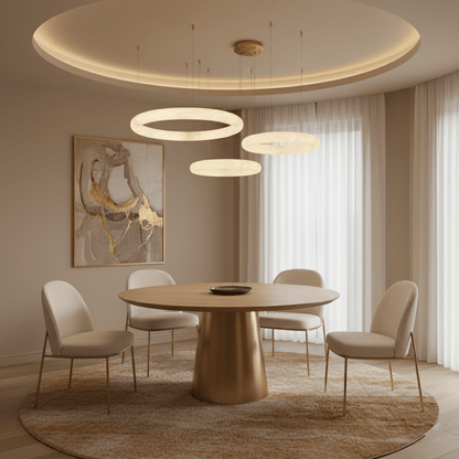 Halo Alabaster Chandelier - Elegant Design, Adjustable Height, Soft Gl