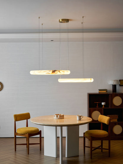 Halo Alabaster Chandelier - Elegant Design, Adjustable Height, Soft Gl