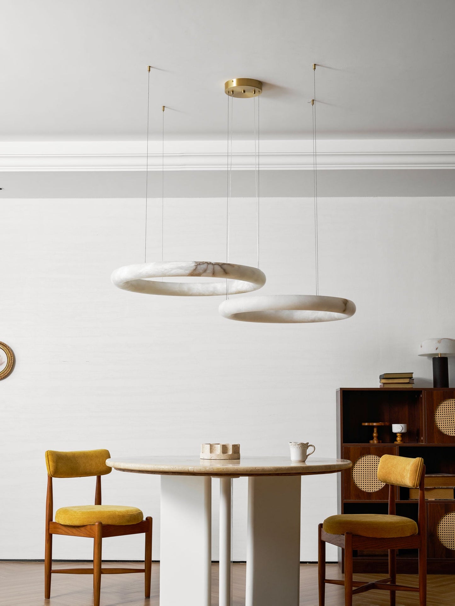 Halo Alabaster Chandelier - Elegant Design, Adjustable Height, Soft Gl