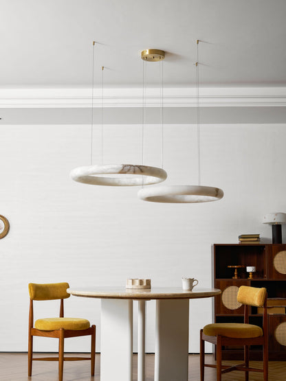 Halo Alabaster Chandelier - Elegant Design, Adjustable Height, Soft Gl