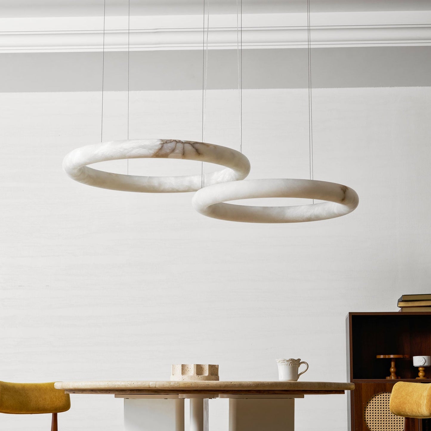 Halo Alabaster Chandelier - Elegant Design, Adjustable Height, Soft Gl