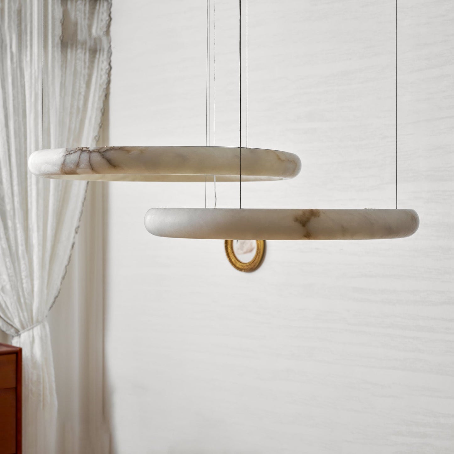 Halo Alabaster Chandelier - Elegant Design, Adjustable Height, Soft Gl