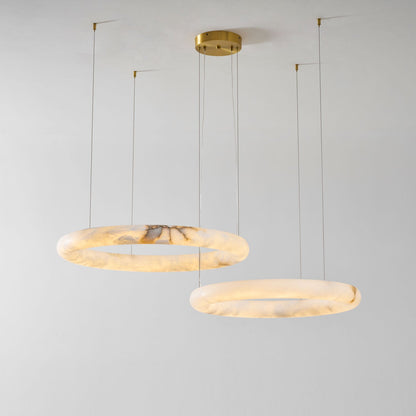 Halo Alabaster Chandelier - Elegant Design, Adjustable Height, Soft Gl