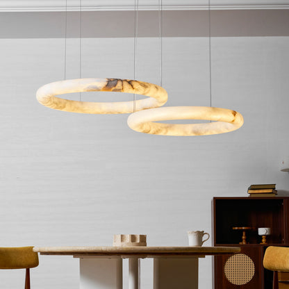 Halo Alabaster Chandelier - Elegant Design, Adjustable Height, Soft Gl