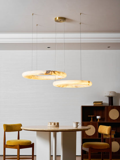 Halo Alabaster Chandelier - Elegant Design, Adjustable Height, Soft Gl