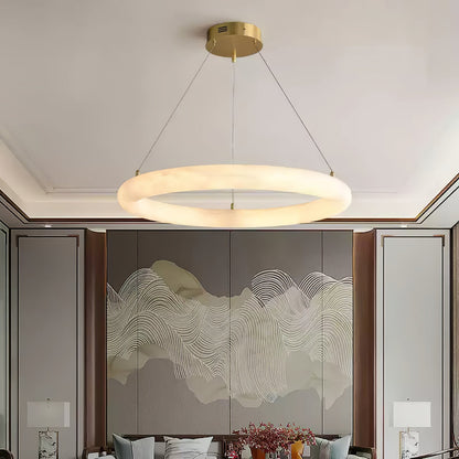 Halo Alabaster Chandelier - Elegant Design, Adjustable Height, Soft Gl