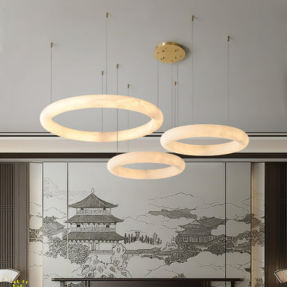 Halo Alabaster Chandelier - Elegant Design, Adjustable Height, Soft Gl