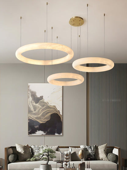 Halo Alabaster Chandelier - Elegant Design, Adjustable Height, Soft Gl