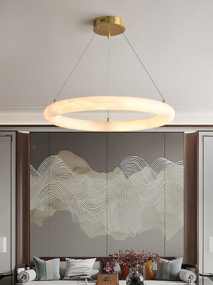 Halo Alabaster Chandelier - Elegant Design, Adjustable Height, Soft Gl