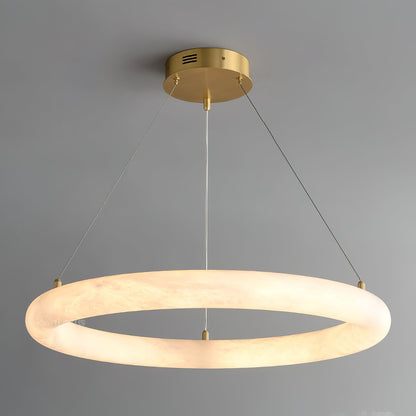 Halo Alabaster Chandelier - Elegant Design, Adjustable Height, Soft Gl