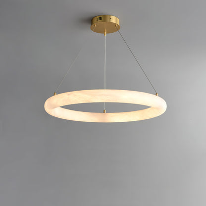 Halo Alabaster Chandelier - Elegant Design, Adjustable Height, Soft Gl