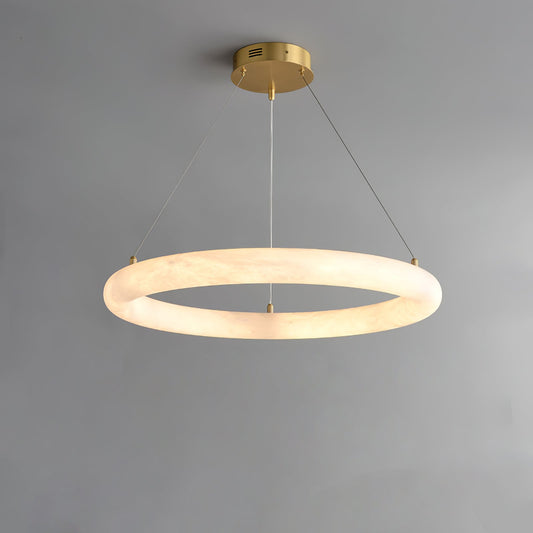 Halo Alabaster Chandelier - Elegant Design, Adjustable Height, Soft Gl