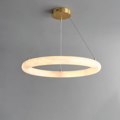 Halo Alabaster Chandelier - Elegant Design, Adjustable Height, Soft Gl