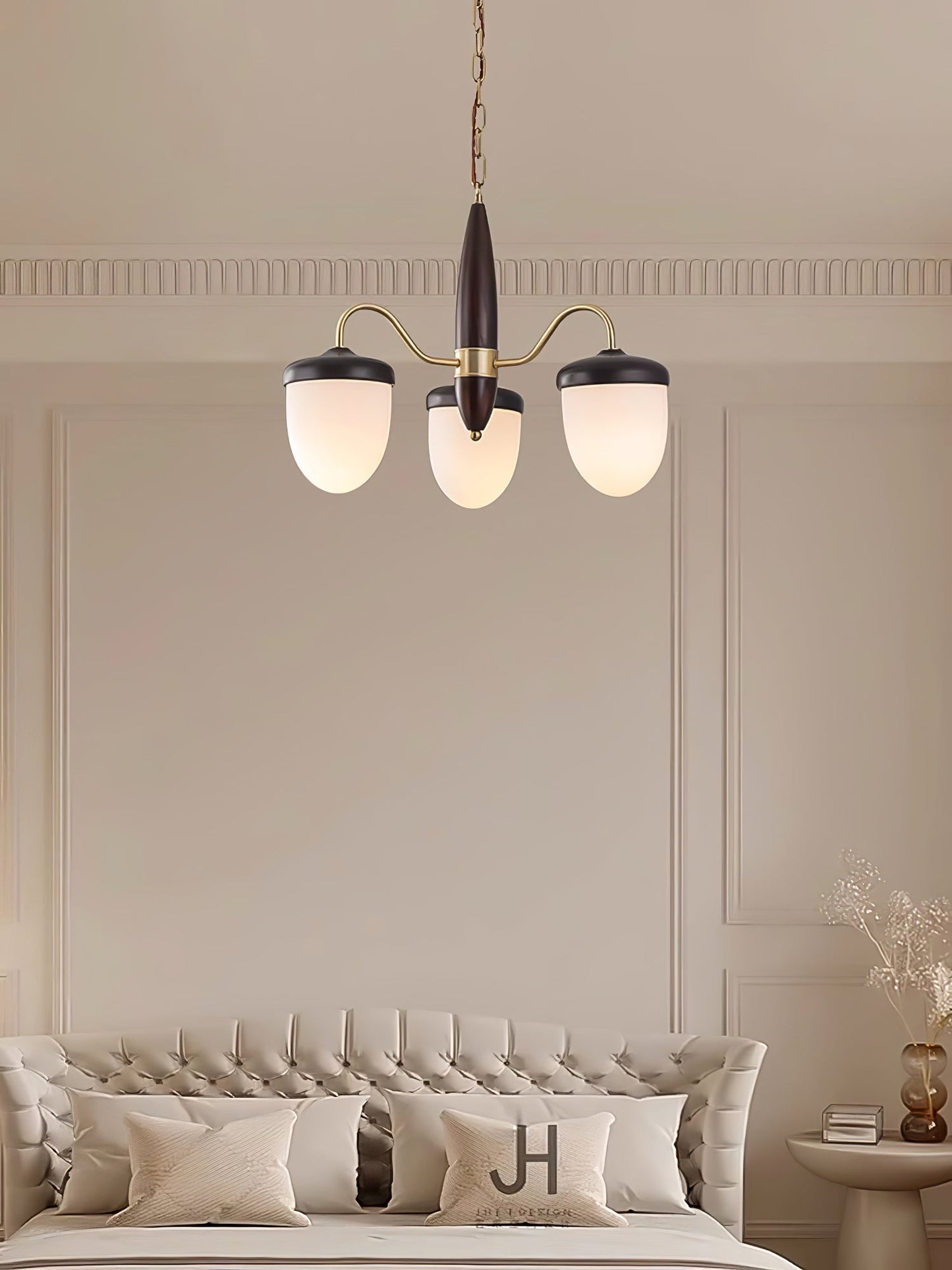 Elegant Hazelnut Branch Chandelier - Adjustable Height, Warm LED Light