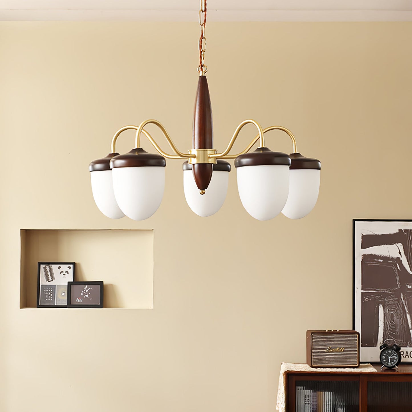 Elegant Hazelnut Branch Chandelier - Adjustable Height, Warm LED Light