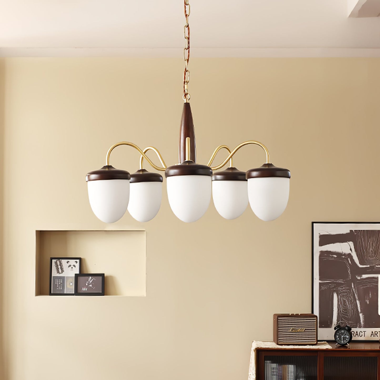 Elegant Hazelnut Branch Chandelier - Adjustable Height, Warm LED Light