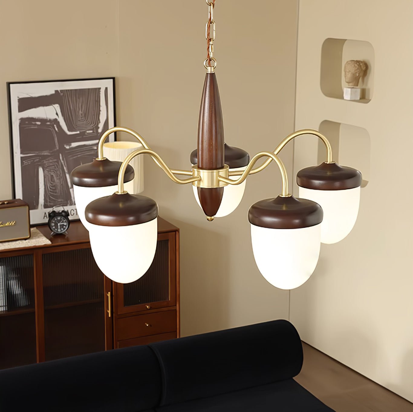 Elegant Hazelnut Branch Chandelier - Adjustable Height, Warm LED Light