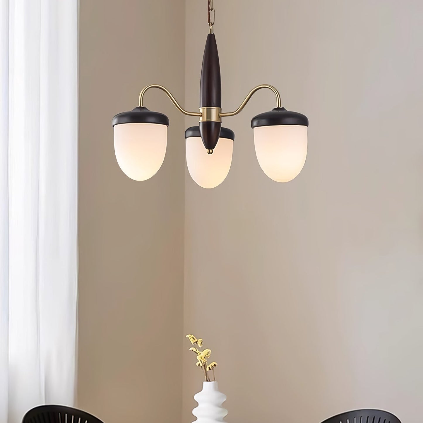 Elegant Hazelnut Branch Chandelier - Adjustable Height, Warm LED Light