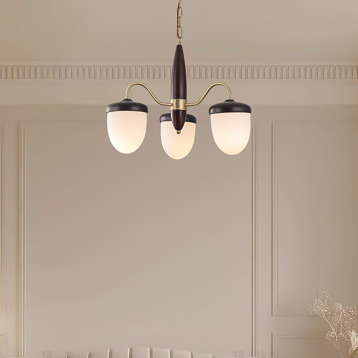 Elegant Hazelnut Branch Chandelier - Adjustable Height, Warm LED Light