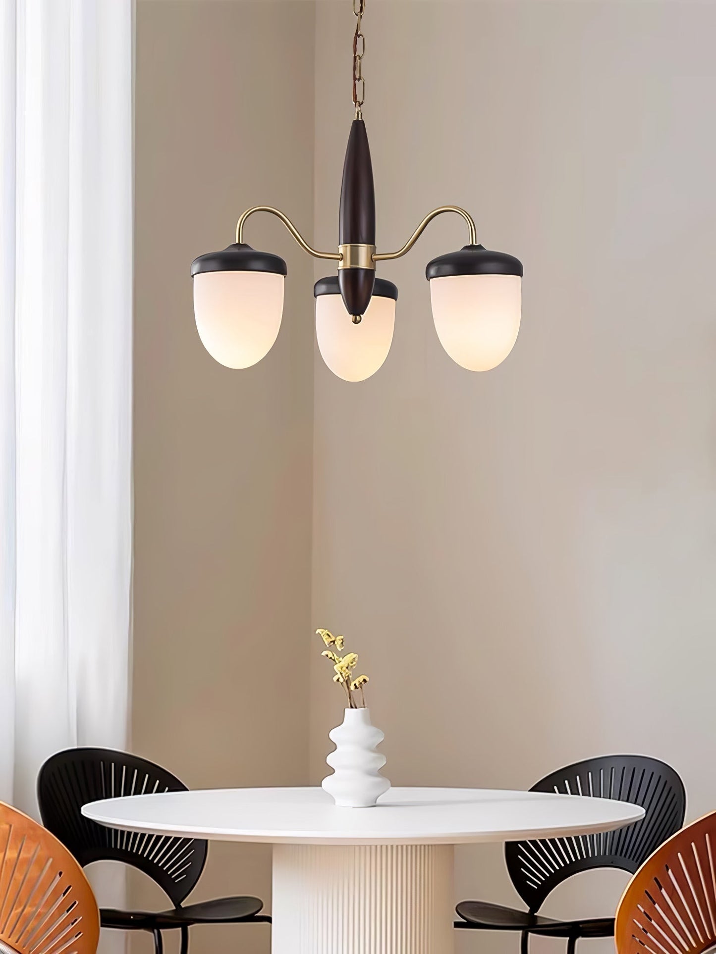 Elegant Hazelnut Branch Chandelier - Adjustable Height, Warm LED Light
