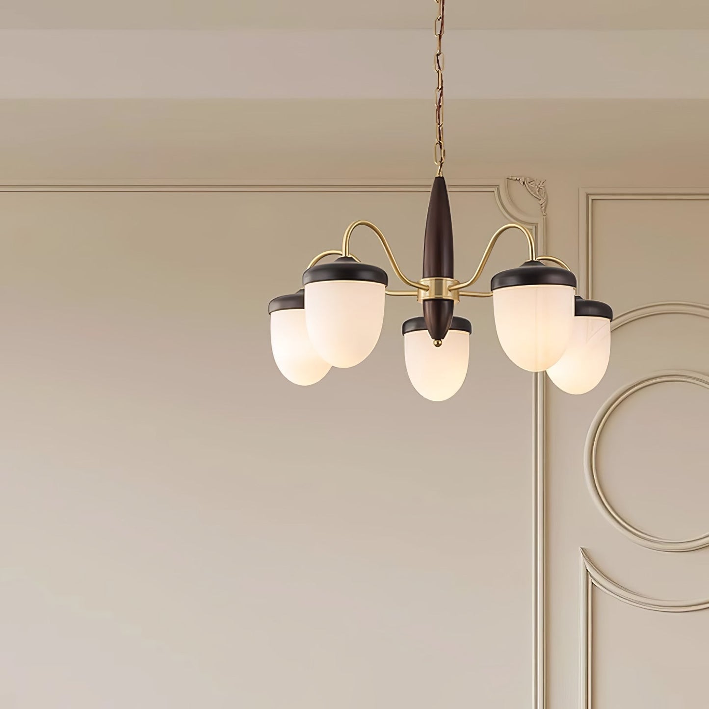Elegant Hazelnut Branch Chandelier - Adjustable Height, Warm LED Light