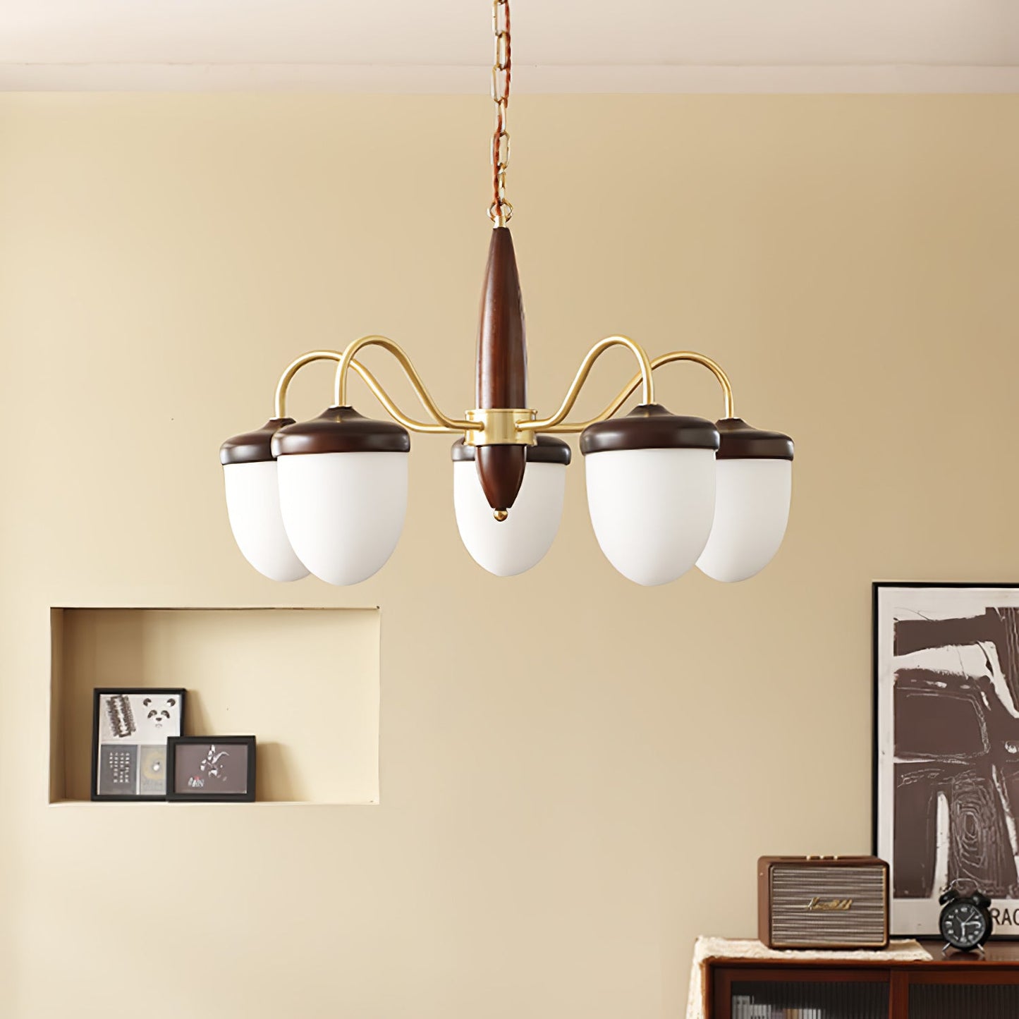 Elegant Hazelnut Branch Chandelier - Adjustable Height, Warm LED Light