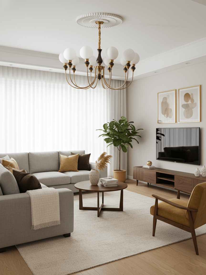 Helena Curve Chandelier - Elegant Design with Adjustable Height & LED