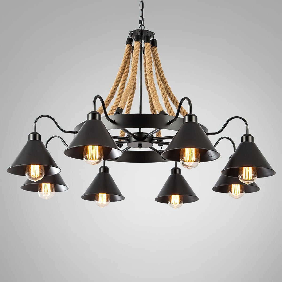 Hemp Rope Industrial Horn Chandelier Position 12