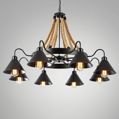 Hemp Rope Industrial Horn Chandelier Position 12