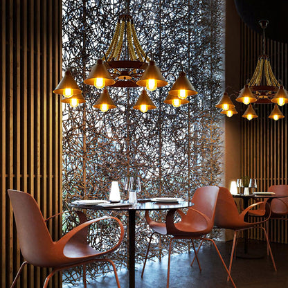 Industrial Hemp Rope Horn Chandelier, Rustic Design — alternate angle