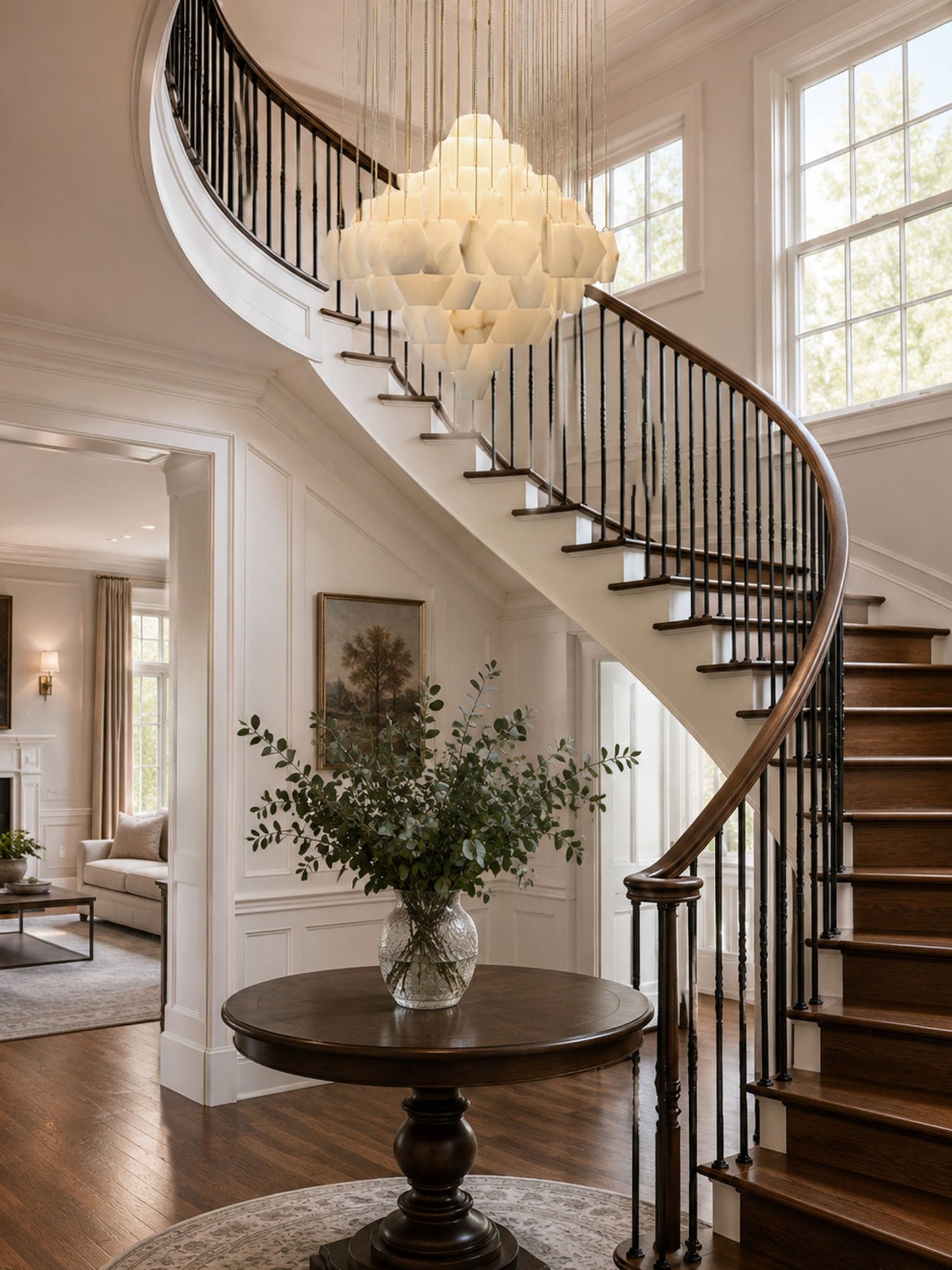 Hexa Alabaster Cascade Chandelier - Elegant Design, Adjustable Height
