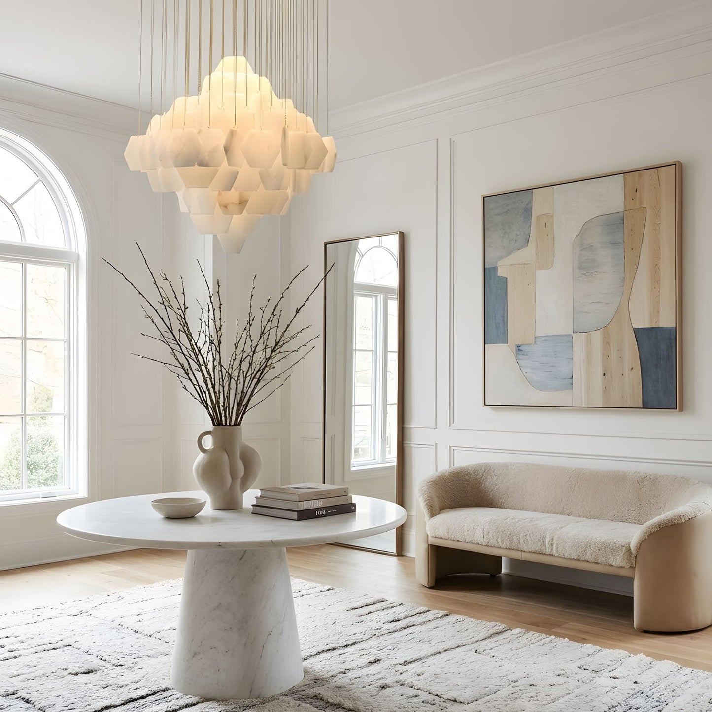 Hexa Alabaster Cascade Chandelier - Elegant Design, Adjustable Height